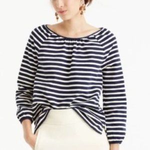 J. Crew 100% Cotton Dark Navy & White 3/4 Sleeve Striped Boxy Blouse